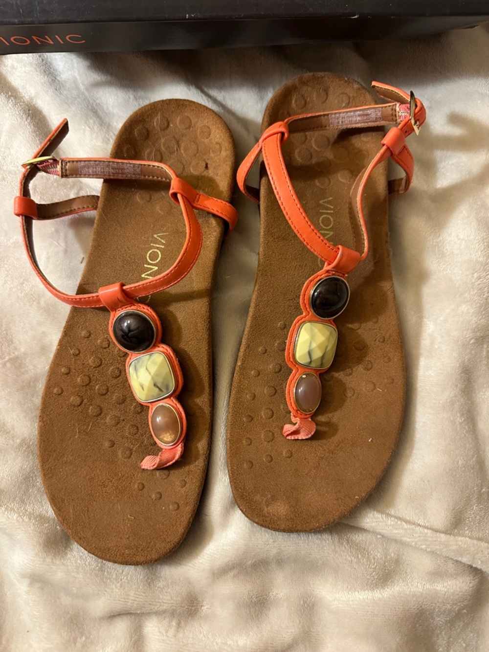 Vionic Coral Orange T-Strap Gemstone Sandals